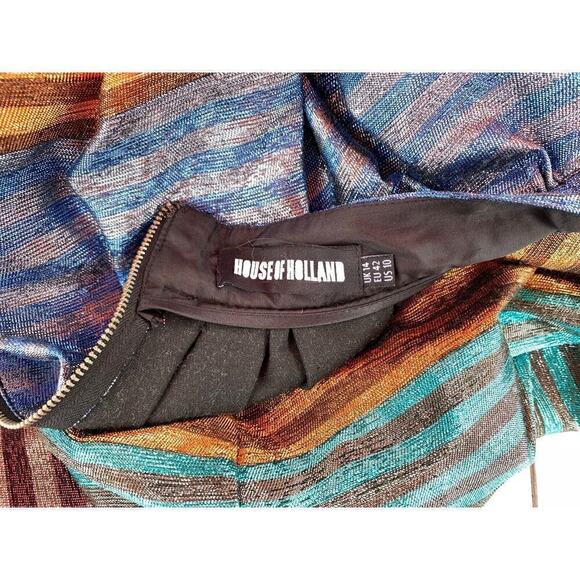 House Of Holland Tequila Skirt Women's 10 US 14UK Metallic Stripes High Waist - Picture 8 of 8